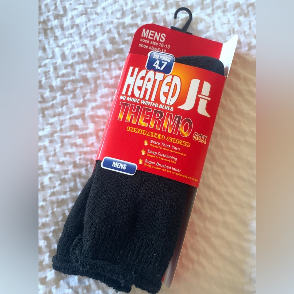 MEN’S HEATED INSULATED THERMO SOX  BLACK CUSHION SOFT WINTER BOOT SOCKS SZ 6- 12